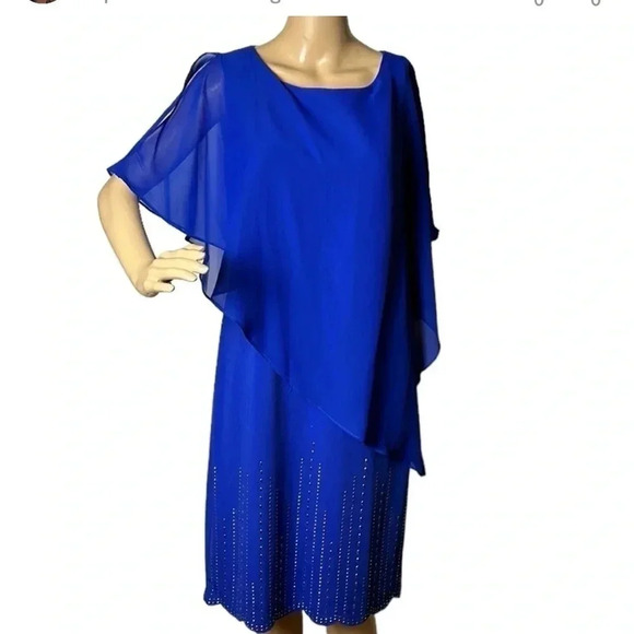 CLEO Mother  of the bride Blue Asymmetrical Lace event sheath dress. Beaded - Picture 12 of 12